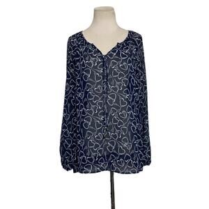 Charter Club blue heart print black long sleeves tunic size M